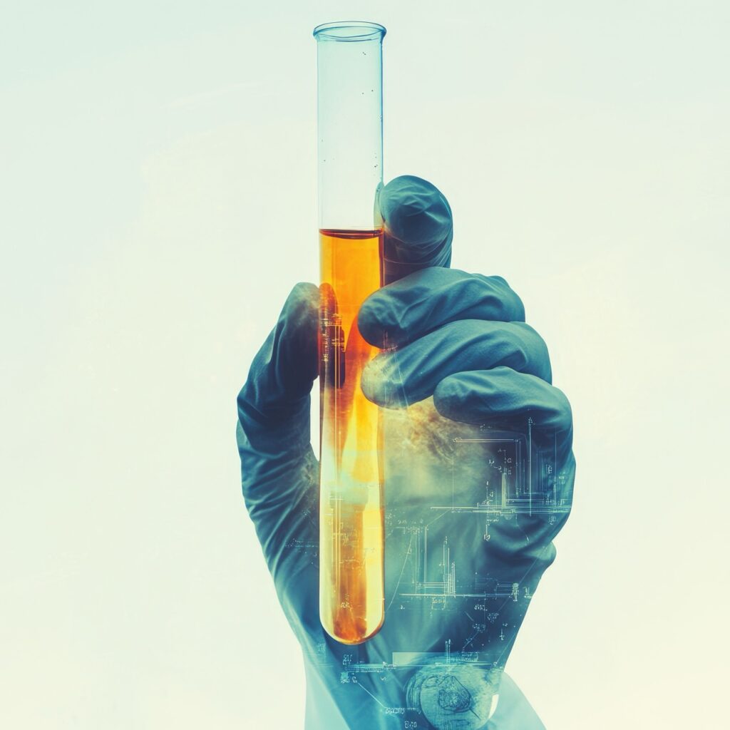 man holding vial of liquid