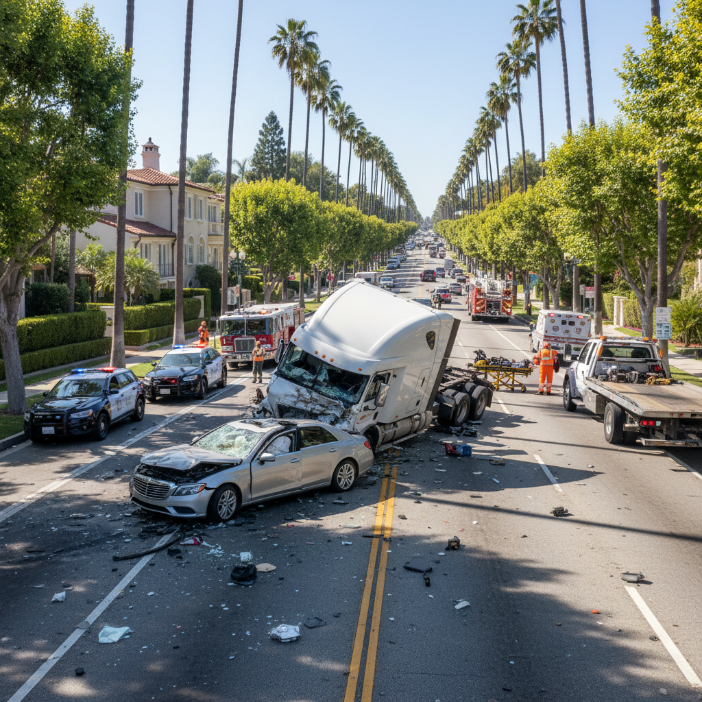 Truck Accident scene in Beverly Hills