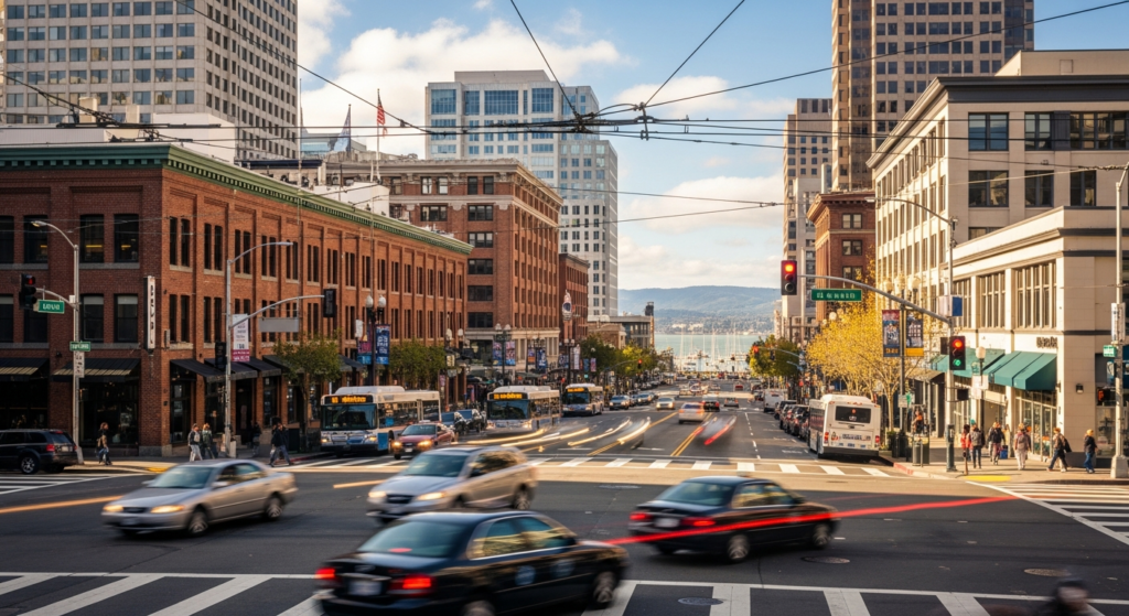 Oakland California downtown intersection traffic scene personal injury lawyer