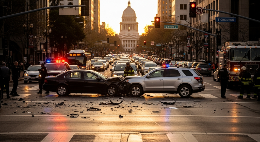 Sacramento Downtown Intersection Car Accident