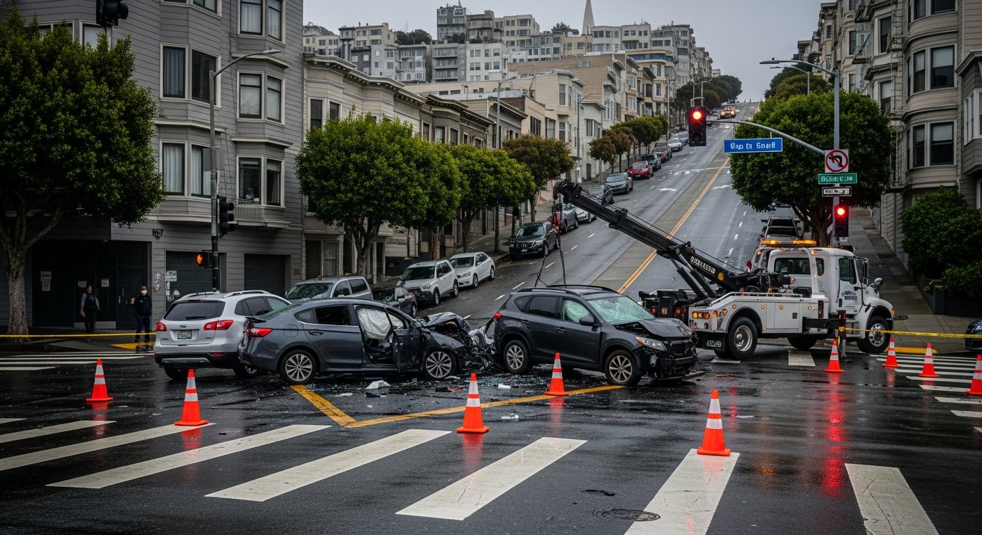 Source: Compass Law Group | Freeway collision with emergency vehicles | San Francisco, CA