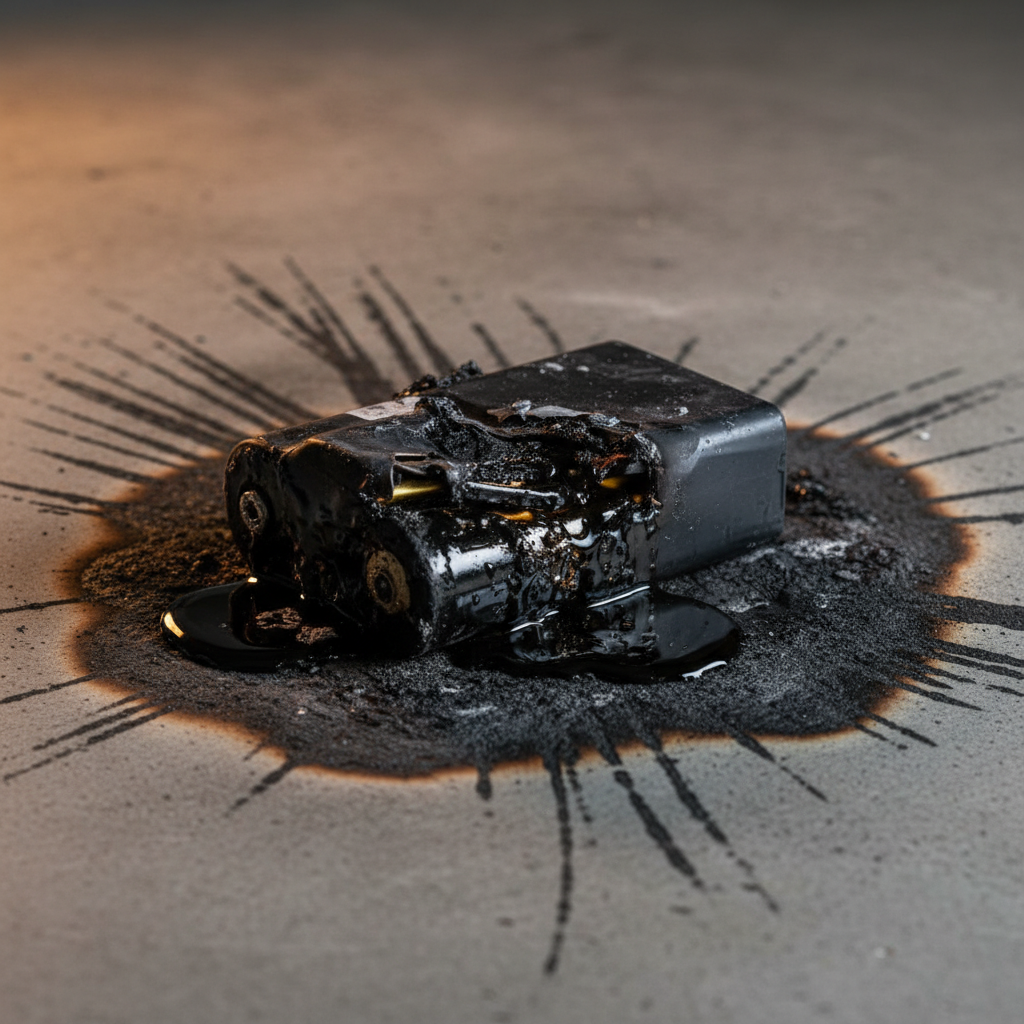 Defective lithium-ion battery showing burn damage — Amazon product liability injury claim