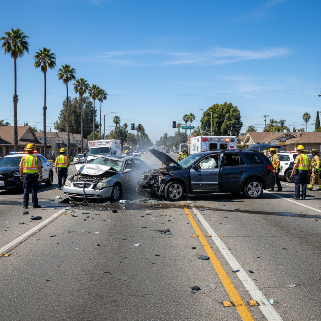 Car accident scene in Bell Gardens, California