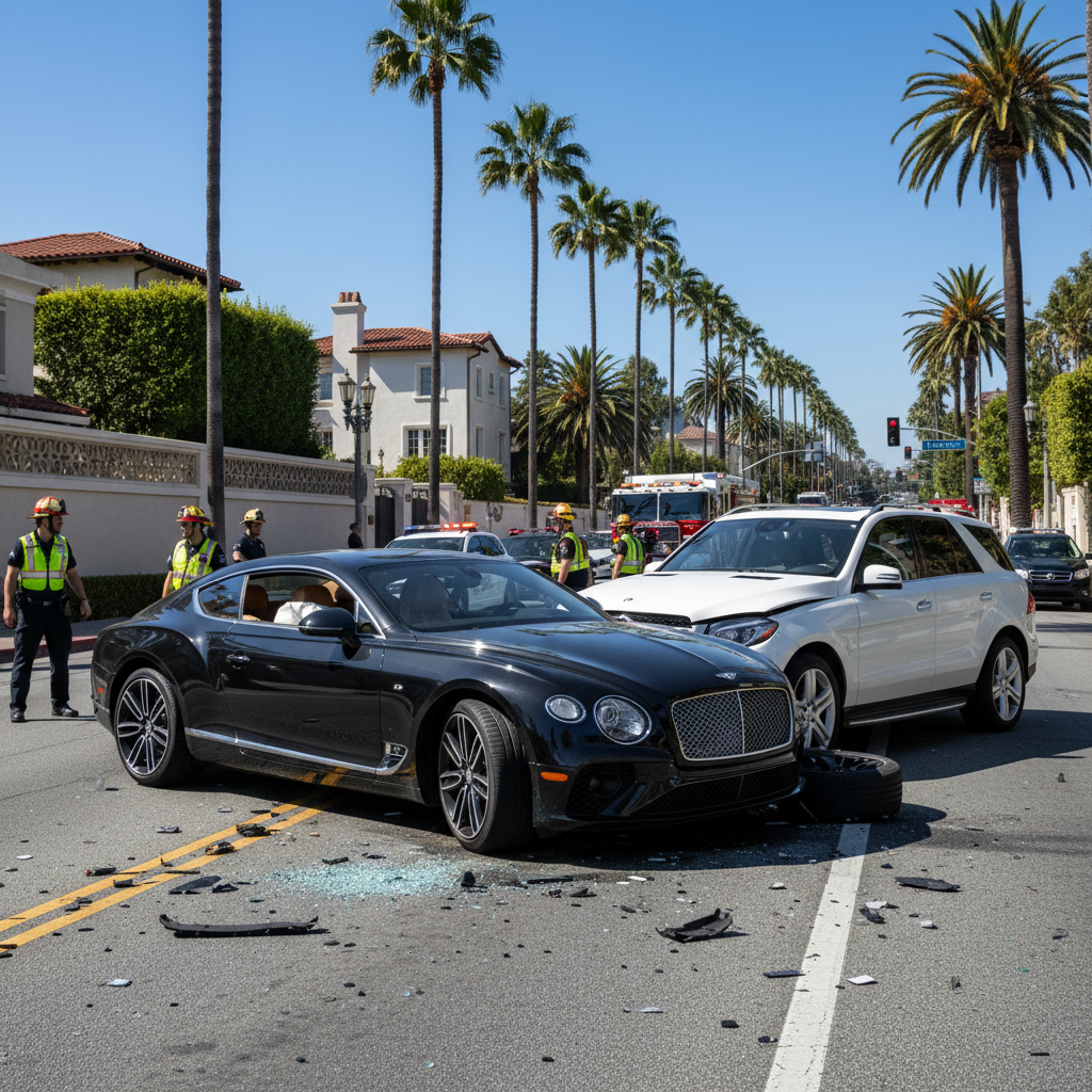 Car accident scene in Beverly Hills, California