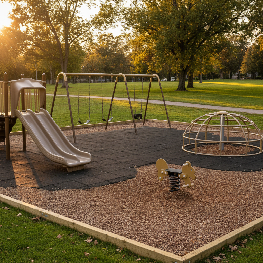 Children playing on outdoor playground equipment — safety oversight context