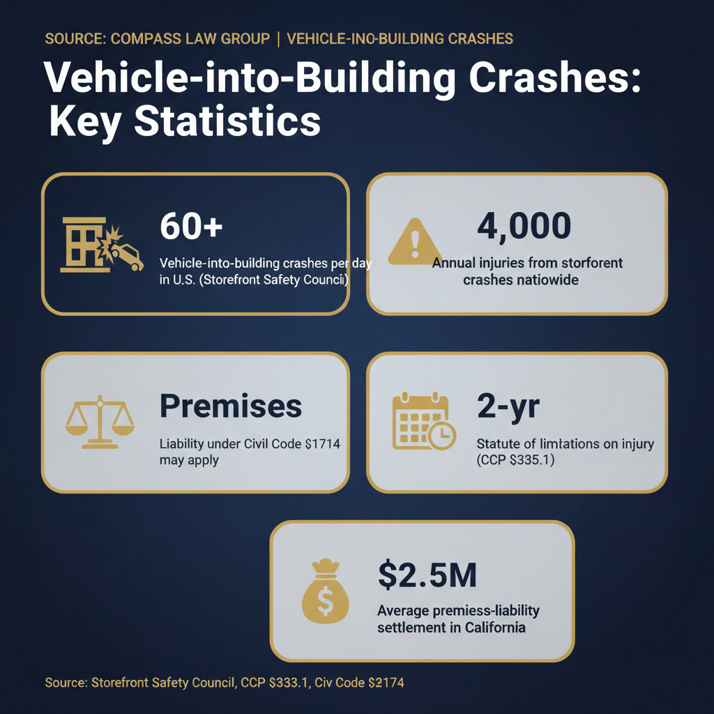 Vehicle-into-Building Crashes statistics infographic — Compass Law Group
