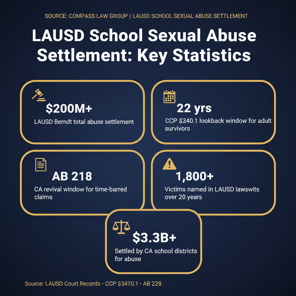 LAUSD School Sexual Abuse Settlement statistics infographic — Compass Law Group