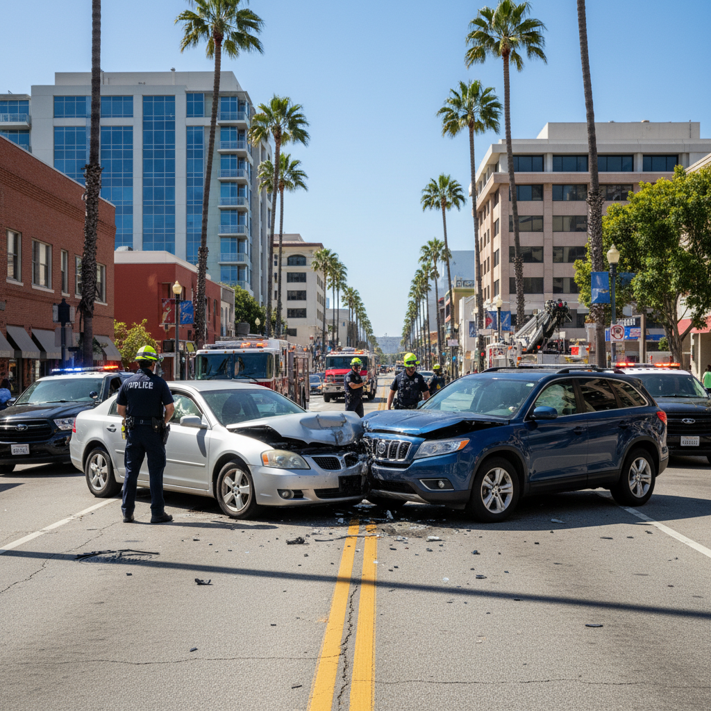 Car accident scene in Long Beach, California