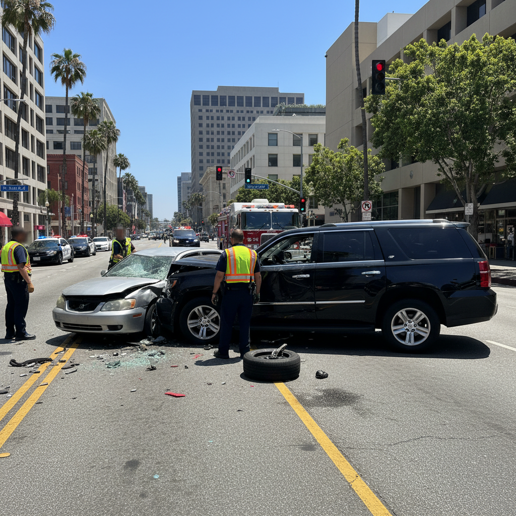 Car accident scene in Los Angeles, California