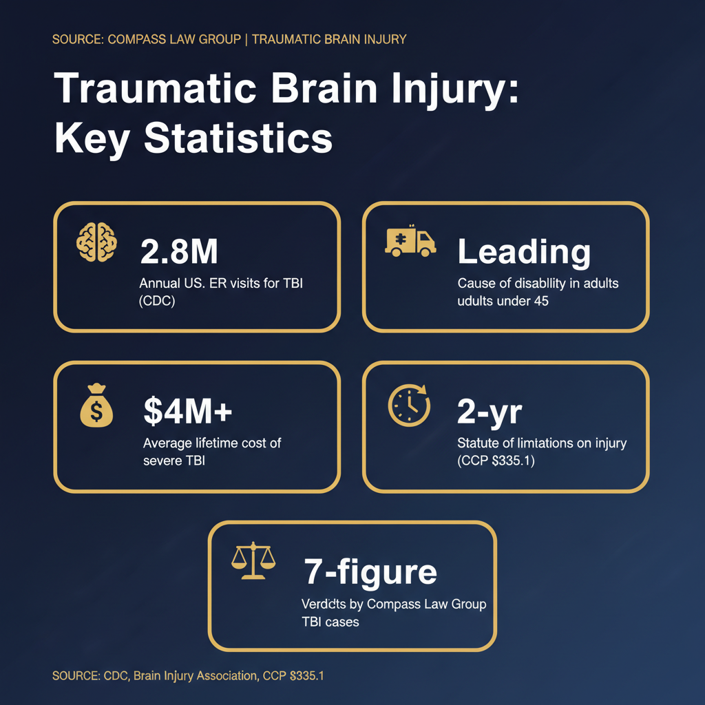 Traumatic Brain Injury statistics infographic — Compass Law Group