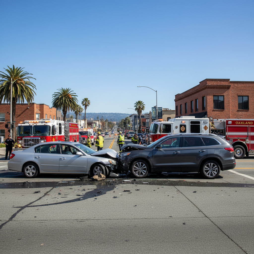 Car accident scene in Oakland, California