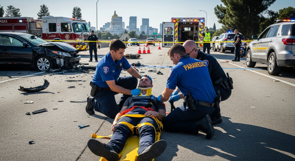 Accident scene in Sacramento leading to spinal cord injury