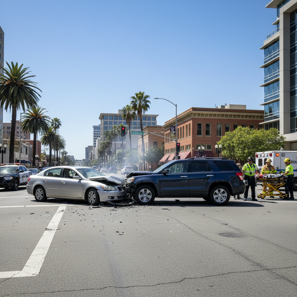 Car accident scene in Sacramento, California