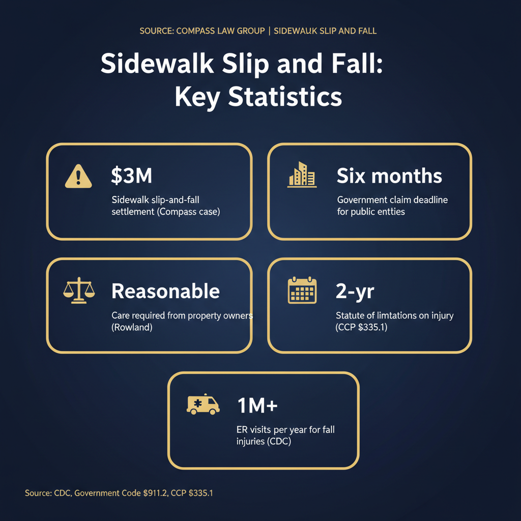 Sidewalk Slip and Fall statistics infographic — Compass Law Group
