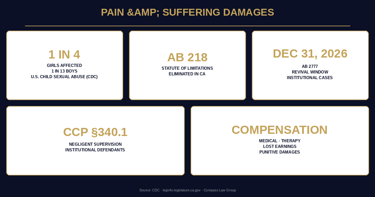 Pain & Suffering Damages statistics infographic — Compass Law Group