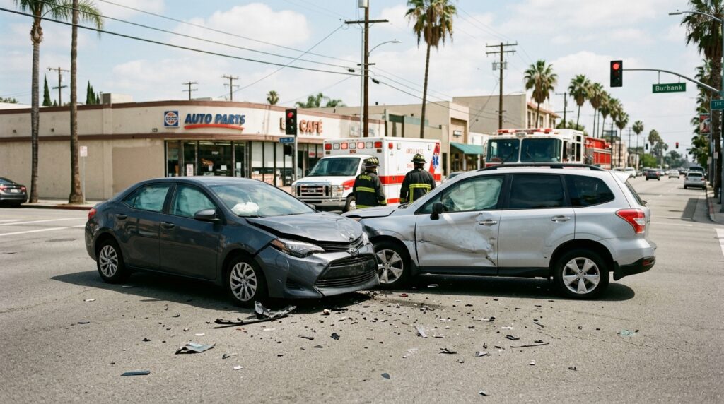 Car accident scene in Burbank, California