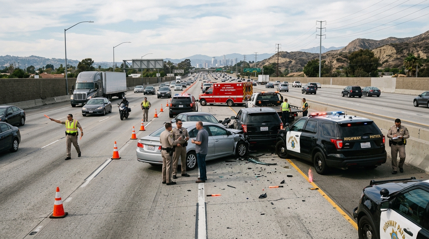 A traffic-accident scene on a California highway